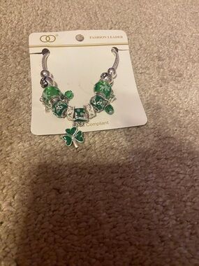 Green Shamrock Charm Bracelet with Silver Accents